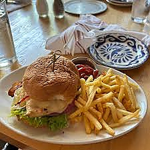 Chicken burger and chips